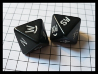Dice : Dice - 8D - Pair Rounded Solid Black With White Points of the Compass